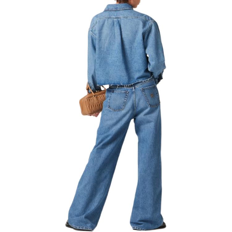 Shop (W) MIU MIU Jeans Denim Biru High-Waisted Straight-Leg Zipper Washed GWP394-13LE-F0013