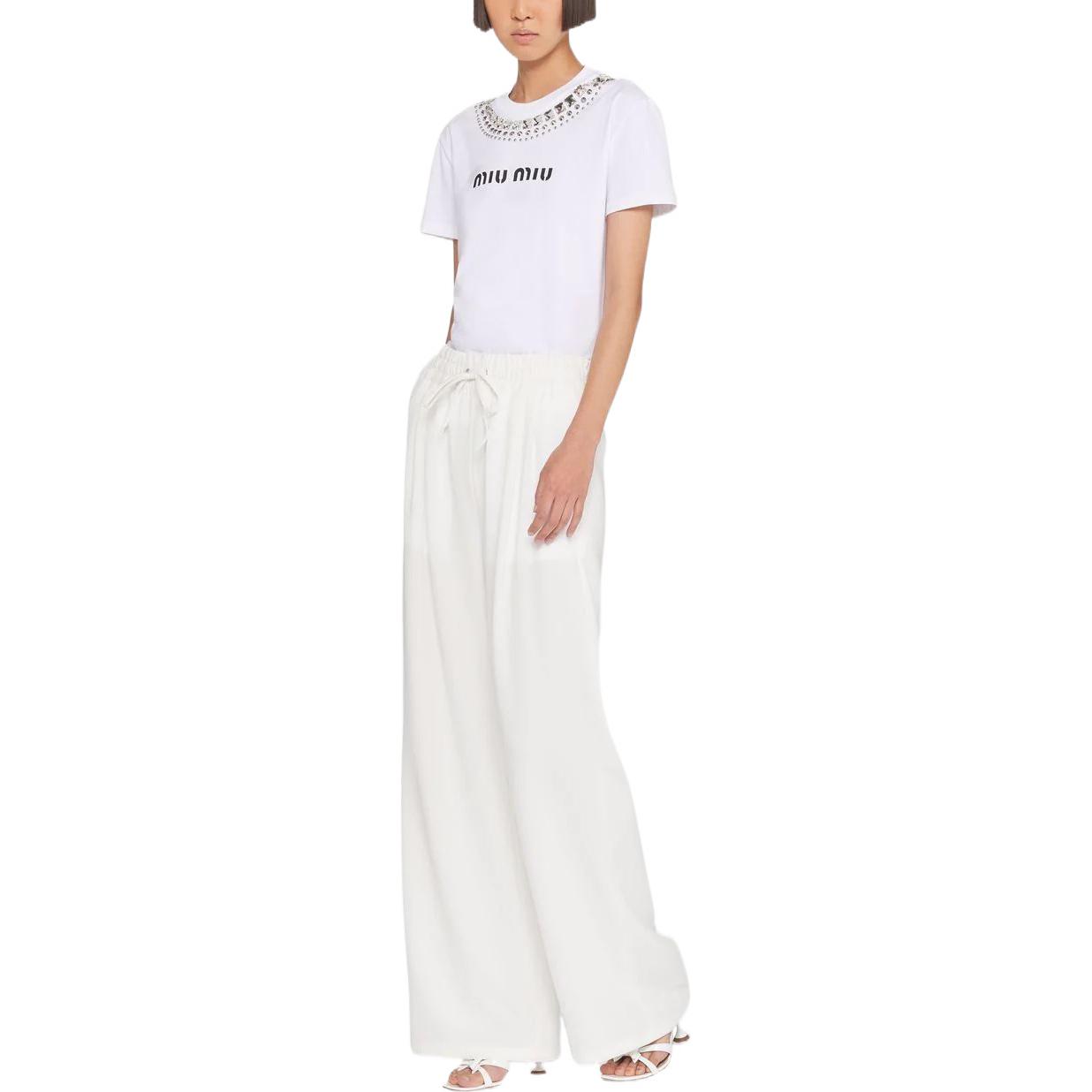 Lookbook (W) 미우미우 하이웨이스트 와이드 레그 팬츠 화이트 MP1512-1YXH-F0009