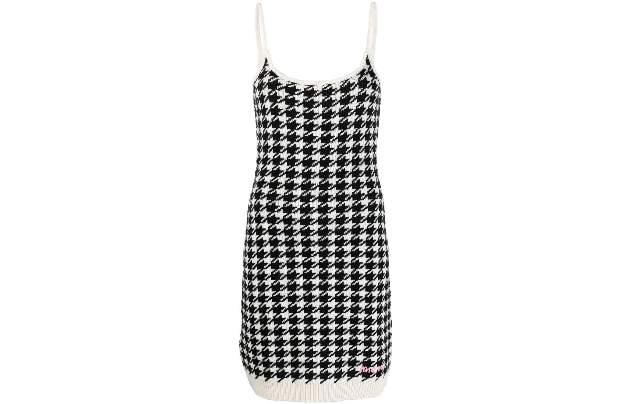(Women) MIU MIU  Houndstooth Sleeveless Straight Dress Black FW22. MMA749-11UX-F0964
