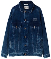 (Women) MIU MIU Indigo Logo Print Button-Up Long Sleeve Denim Jacket. ML1009-135Z-F0589-S-OOO (Women) MIU MIU Indigo Logo Print Button-Up Long Sleeve Denim Jacket. ML1009-135Z-F0589-S-OOO
