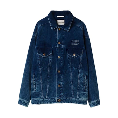 (Women) MIU MIU Indigo Logo Print Button-Up Long Sleeve Denim Jacket. ML1009-135Z-F0589-S-OOO