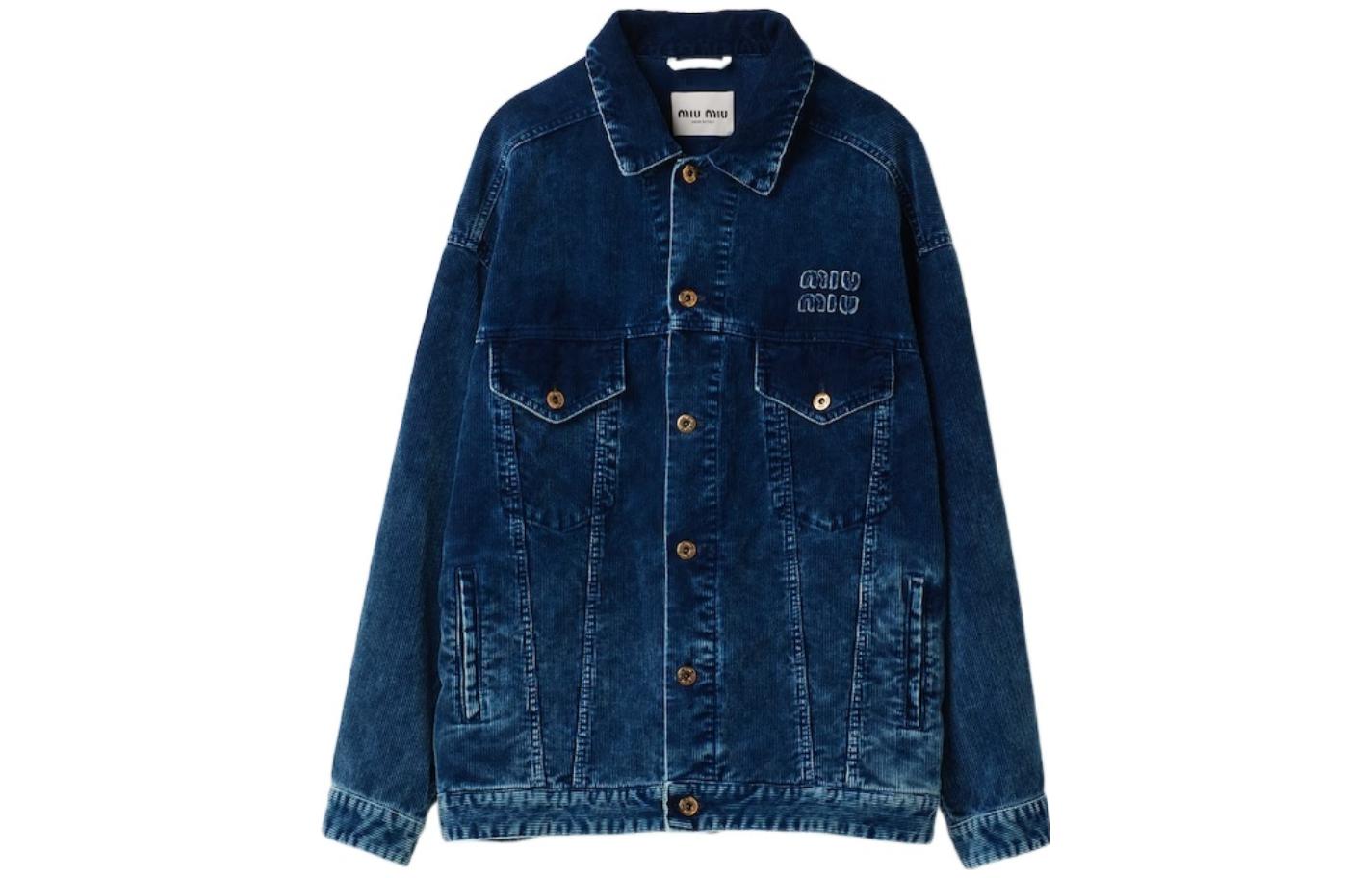 Order (W) MIU MIU Jaket Denim Lengan Panjang Cetakan Logo Indigo. ML1009-135Z-F0589-S-OOO