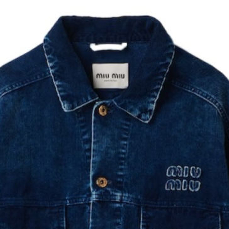 Sizing (W) MIU MIU Jaket Denim Lengan Panjang Cetakan Logo Indigo. ML1009-135Z-F0589-S-OOO