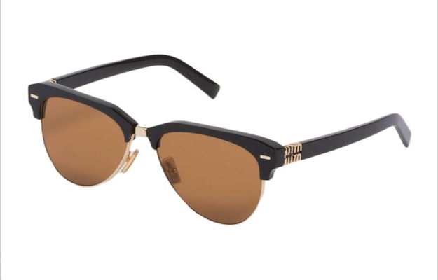 (W) MIU MIU Cermin Mata Logo Logam Acetate Tidak Sekata Warna Hitam. SMU09ZE1ABF02Z1C057 Order (W) MIU MIU Cermin Mata Logo Logam Acetate Tidak Sekata Warna Hitam. SMU09ZE1ABF02Z1C057