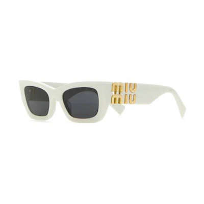 (Women) MIU MIU Irregular Acetate Sunglasses with Side Logo Text - White 0MU09WS1425S053