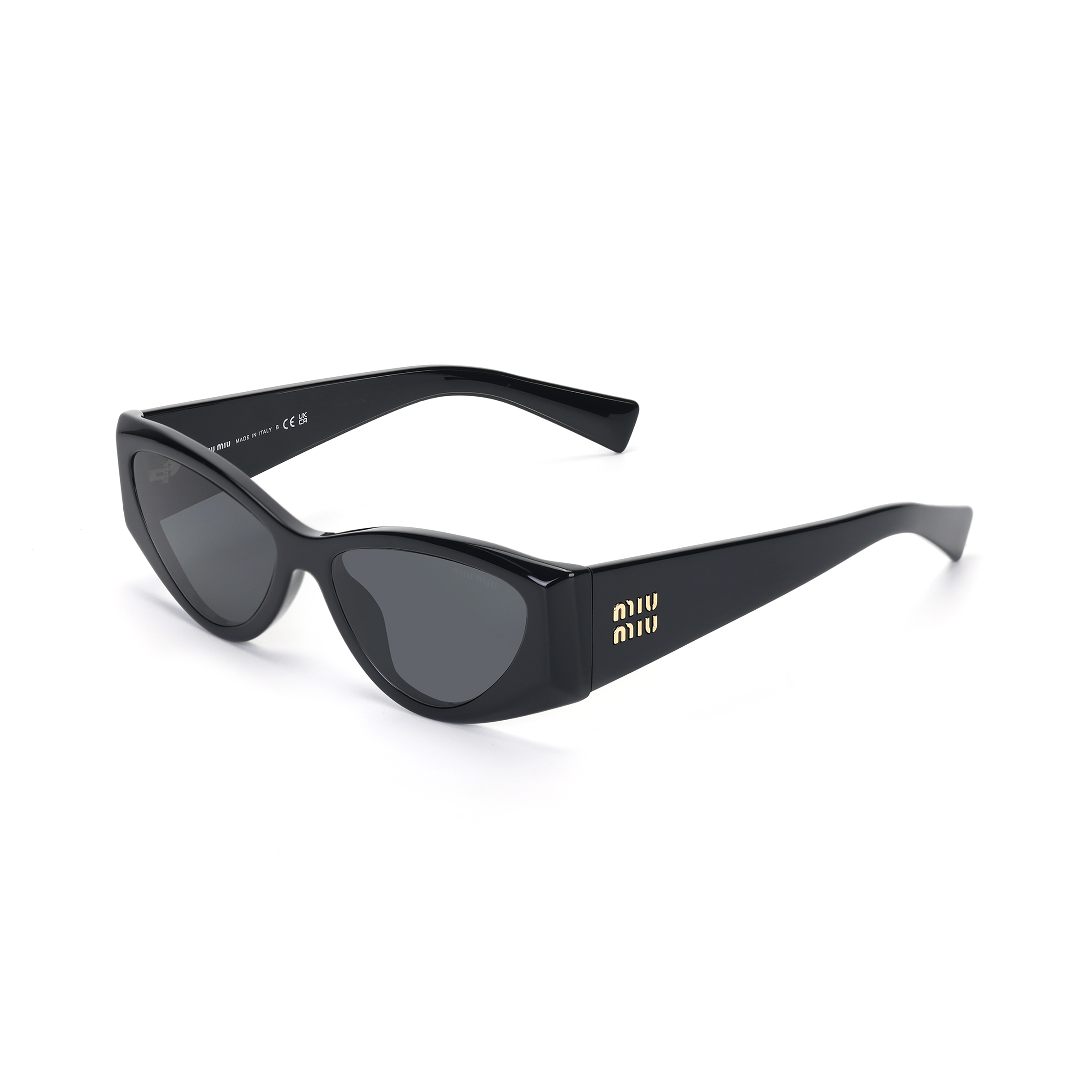 (Women) MIU MIU Irregular Shape Logo Sunglasses Black Acetate Prescription Ready SMU06Y_E1AB_F05S0_C_054