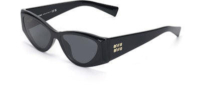 (Women) MIU MIU Irregular Shape Logo Sunglasses Black Acetate Prescription Ready SMU06Y_E1AB_F05S0_C_054 (Women) MIU MIU Irregular Shape Logo Sunglasses Black Acetate Prescription Ready SMU06Y_E1AB_F05S0_C_054