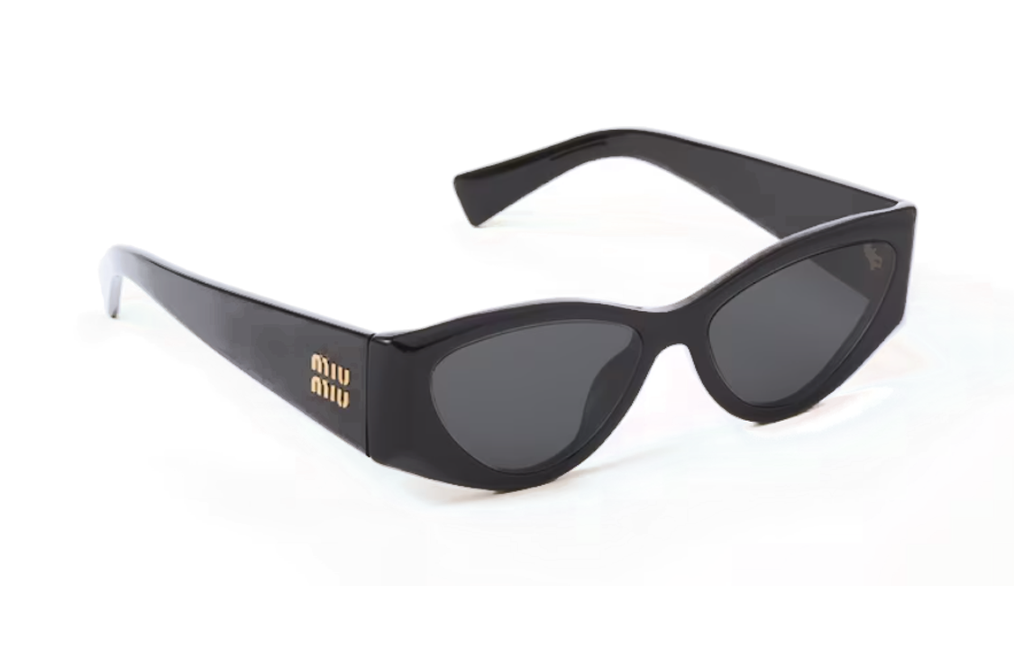 Shop (W) MIU MIU イレギュラーシェイプロゴサングラス ブラック アセテート 度付き対応 SMU06Y_E1AB_F05S0_C_054