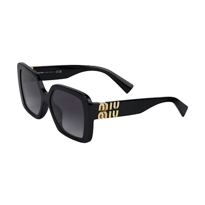 (Women) MIU MIU Irregular Shaped Sunglasses with Logo Embossed - Black 0MU10YS1AB5D156