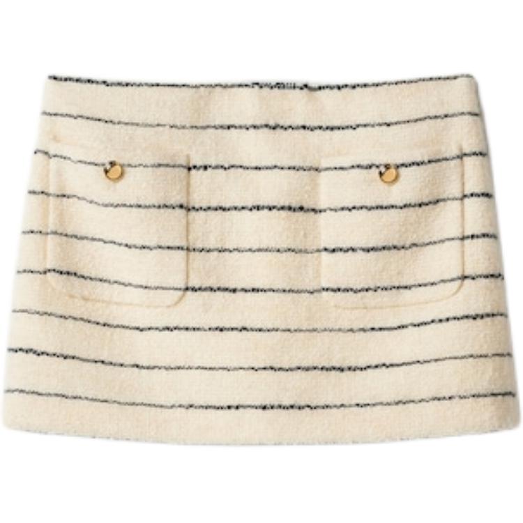(Women) MIU MIU  Ivory Embroidered Logo Striped Mini Skirt with Back Zipper. MG2152-14HO-F0C56