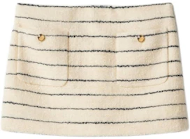 (Women) MIU MIU Ivory Embroidered Logo Striped Mini Skirt with Back Zipper. MG2152-14HO-F0C56 (Women) MIU MIU Ivory Embroidered Logo Striped Mini Skirt with Back Zipper. MG2152-14HO-F0C56