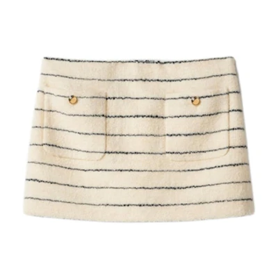 (Women) MIU MIU Ivory Embroidered Logo Striped Mini Skirt with Back Zipper. MG2152-14HO-F0C56