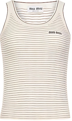 (W) MIU MIU Ivory Tank Top Jalur Berusuk Leher Bulat FW24. MMV219-15BM-F0B23-S-OOO Buy (W) MIU MIU Ivory Tank Top Jalur Berusuk Leher Bulat FW24. MMV219-15BM-F0B23-S-OOO