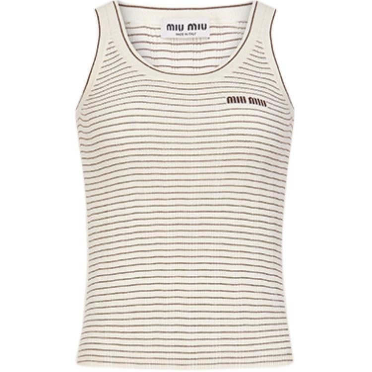Order (W) MIU MIU Ivory Tank Top Jalur Berusuk Leher Bulat FW24. MMV219-15BM-F0B23-S-OOO