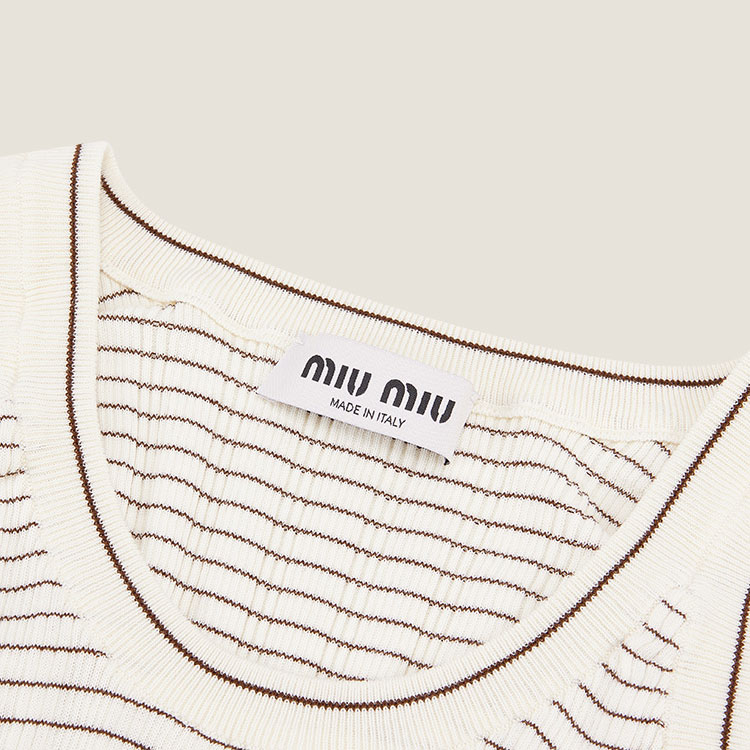 Shop (W) MIU MIU Ivory Tank Top Jalur Berusuk Leher Bulat FW24. MMV219-15BM-F0B23-S-OOO