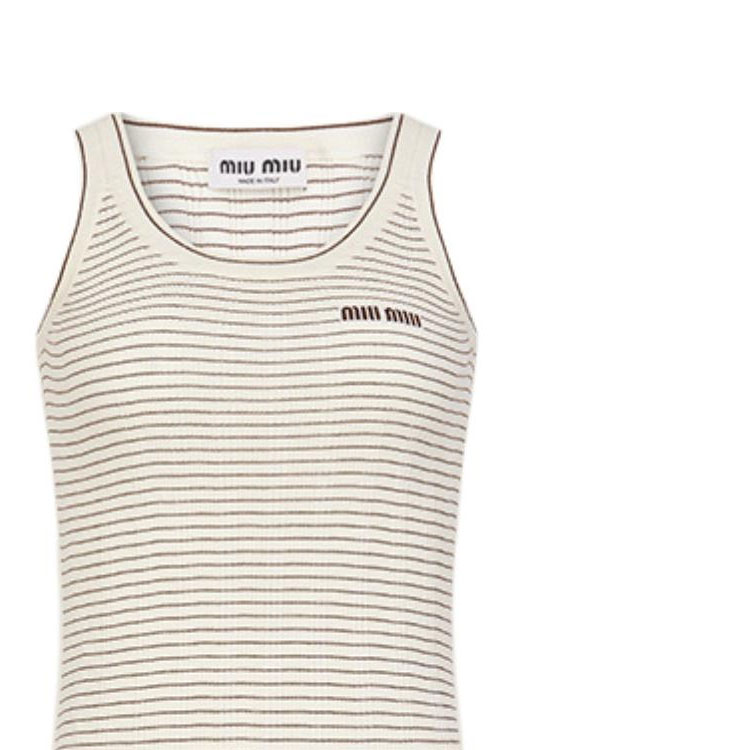 Details for (W) MIU MIU Ivory Tank Top Jalur Berusuk Leher Bulat FW24. MMV219-15BM-F0B23-S-OOO