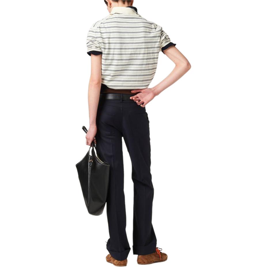 Shop (W) MIU MIU Baju Polo Lengan Panjang Berjalur Gading dengan Logo dan Butang. MML951-140V-F0304-S-OOO