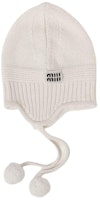 (Women) MIU MIU Letter-Decor Wool Knit Beanie Hat - White 5HC324_2F8S_F0009 (Women) MIU MIU Letter-Decor Wool Knit Beanie Hat - White 5HC324_2F8S_F0009