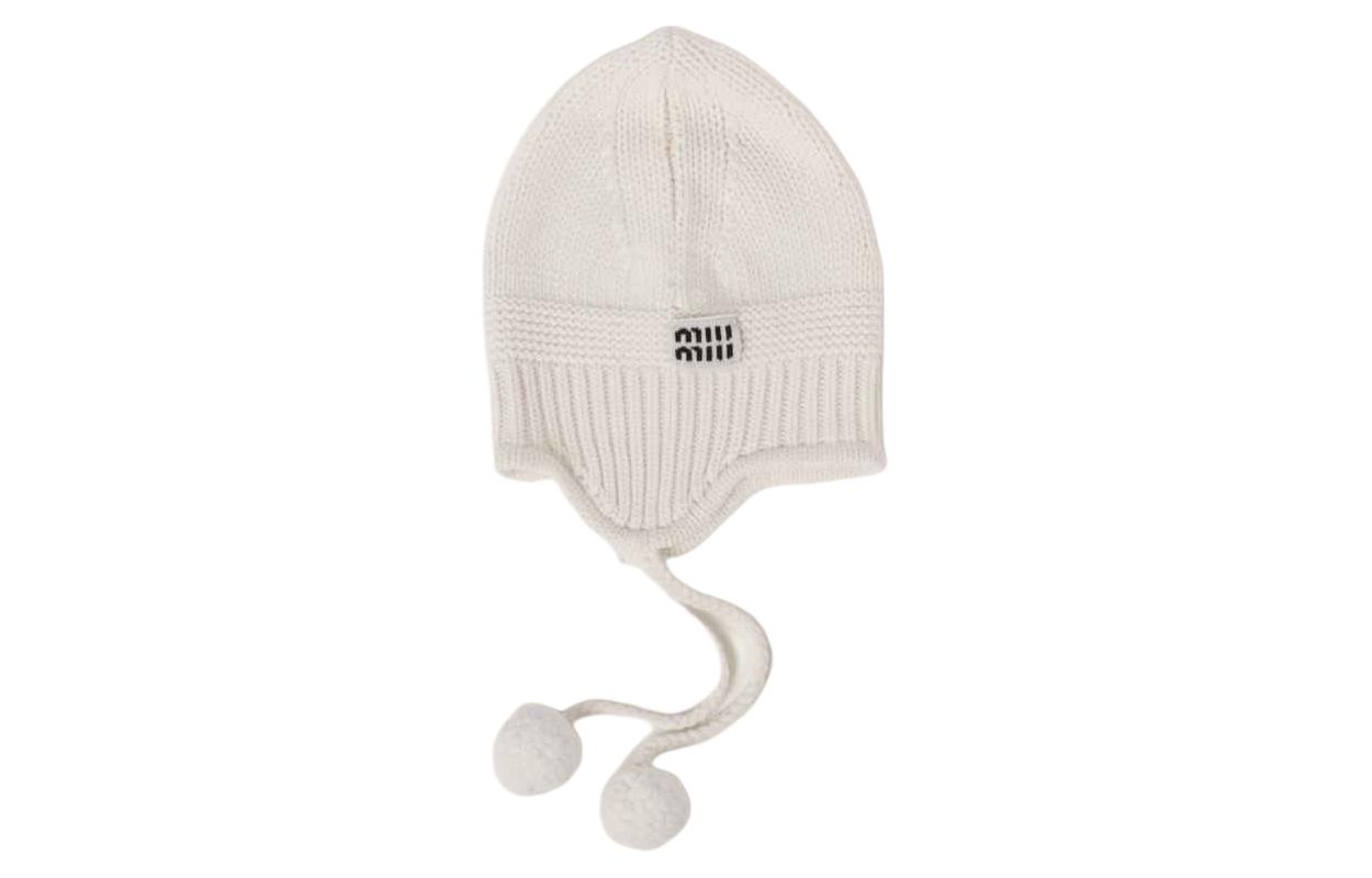 Order (W) MIU MIU 字母裝飾羊毛針織毛帽 - 白色 5HC324_2F8S_F0009