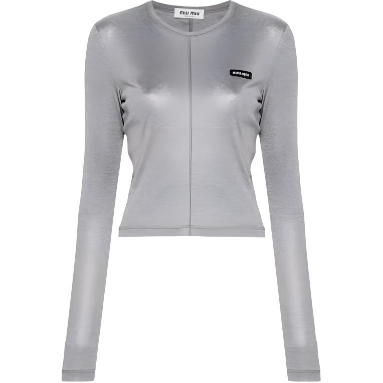 (Women) MIU MIU  Letter Print Zip-Up Long-Sleeve Jacket in Gray. MT2027-13WN-F0031-S-OOO