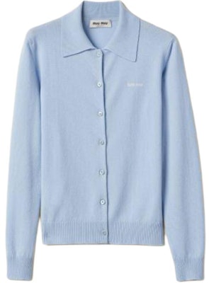 (W) MIU MIU Kardigan Rajut Lengan Panjang Cetak Huruf Biru Muda. MMF890-13S1-F0012-S-OOO Order (W) MIU MIU Kardigan Rajut Lengan Panjang Cetak Huruf Biru Muda. MMF890-13S1-F0012-S-OOO