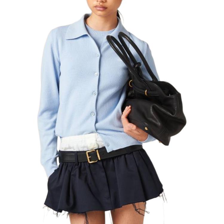 Shop (W) MIU MIU Kardigan Rajut Lengan Panjang Cetak Huruf Biru Muda. MMF890-13S1-F0012-S-OOO