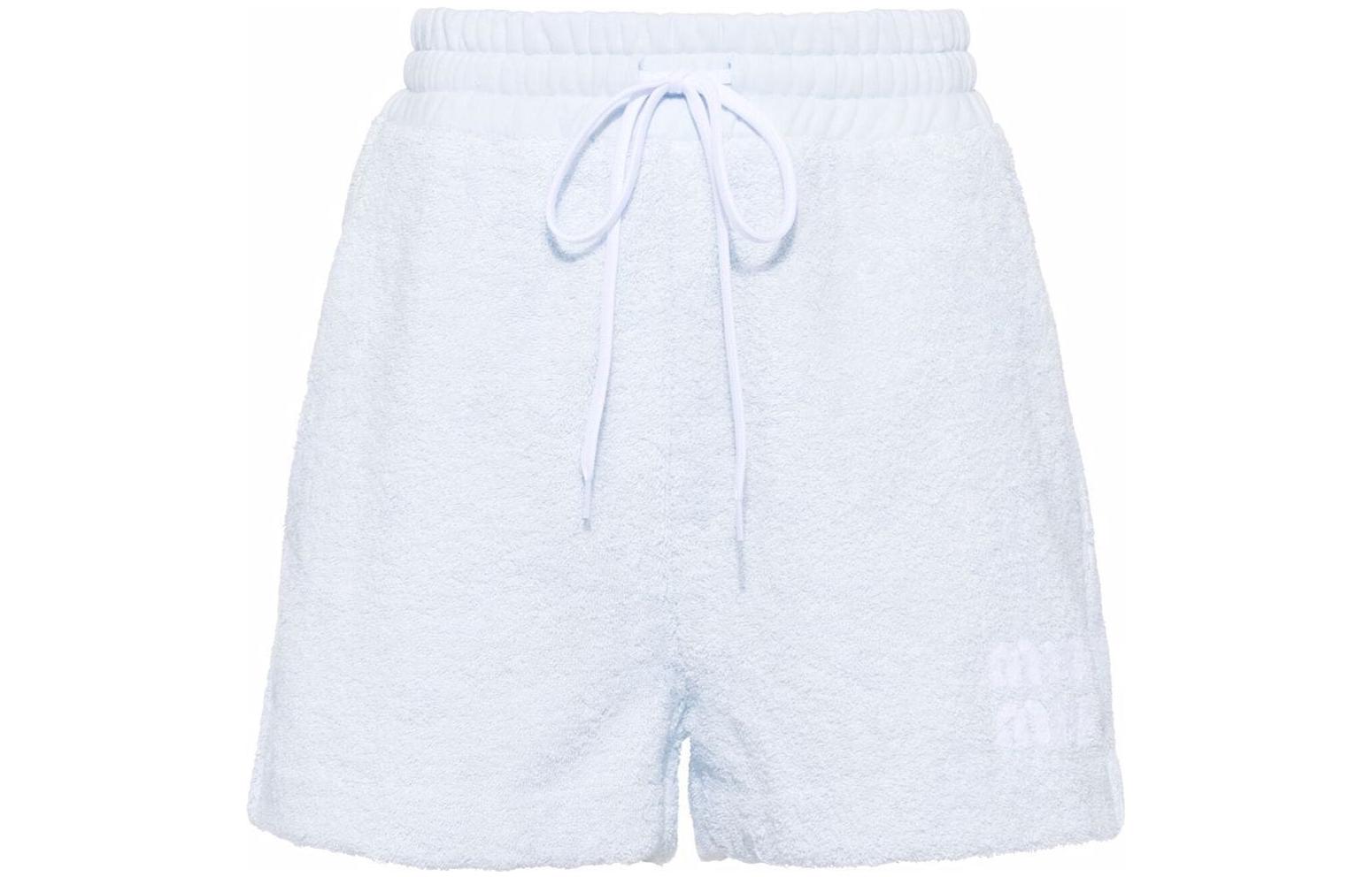 Order (W) MIU MIU Pantalones Cortos Casual Azul Claro con Logo Bordado y Cordón. MJP27-4H39-F0012