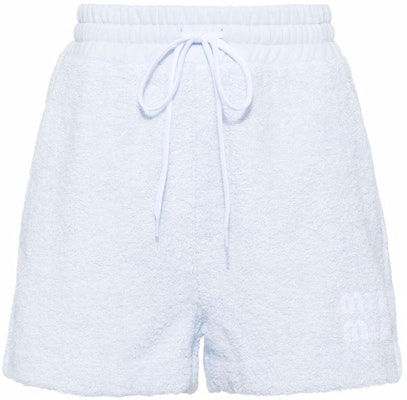 (Women) MIU MIU Light Blue Logo Embroidered Drawstring Casual Shorts. MJP27-4H39-F0012 Order (Women) MIU MIU Light Blue Logo Embroidered Drawstring Casual Shorts. MJP27-4H39-F0012