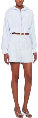 (Women) MIU MIU Light Blue Logo Embroidered Drawstring Casual Shorts. MJP27-4H39-F0012 Lookbook (Women) MIU MIU Light Blue Logo Embroidered Drawstring Casual Shorts. MJP27-4H39-F0012