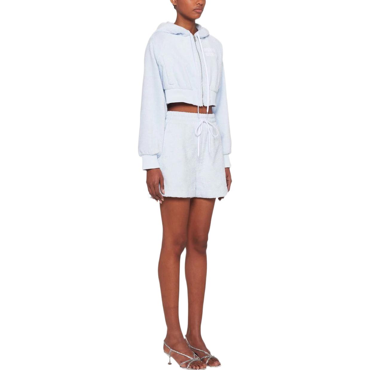 Purchase (W) MIU MIU Pantalones Cortos Casual Azul Claro con Logo Bordado y Cordón. MJP27-4H39-F0012