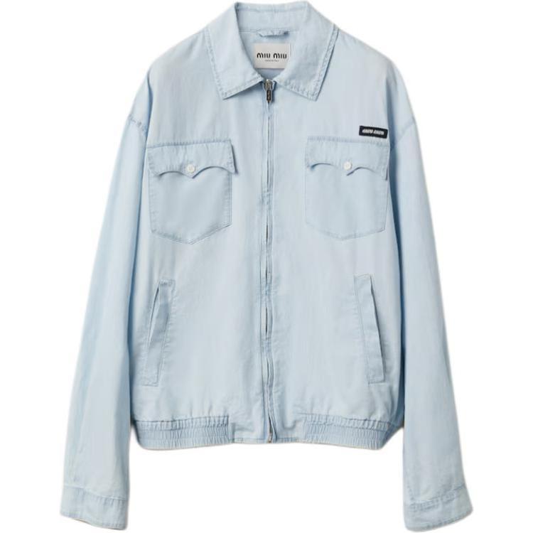 Order (Women) MIU MIU  Light Blue Loose Fit Logo Zip-Up Jacket. GWB205-14UT-F0076-S-OOO