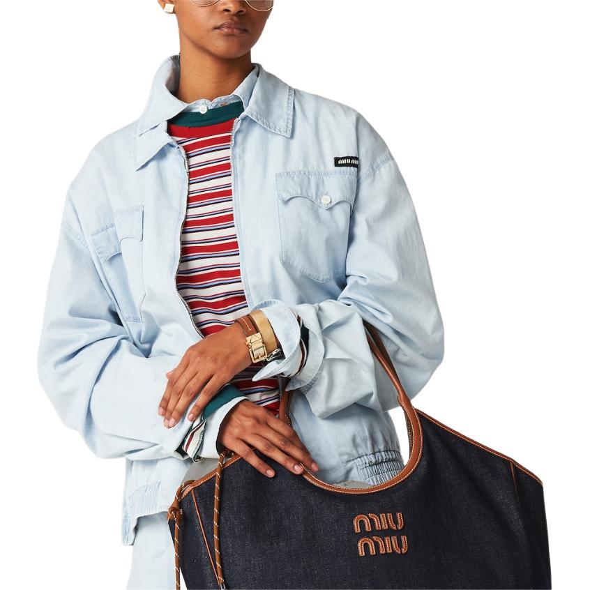 Purchase (Women) MIU MIU  Light Blue Loose Fit Logo Zip-Up Jacket. GWB205-14UT-F0076-S-OOO