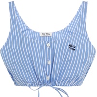 (Women) MIU MIU Light Blue Sleeveless Crop Top with Logo Embroidery. MT1956-15PI-F0013-S-OOO (Women) MIU MIU Light Blue Sleeveless Crop Top with Logo Embroidery. MT1956-15PI-F0013-S-OOO