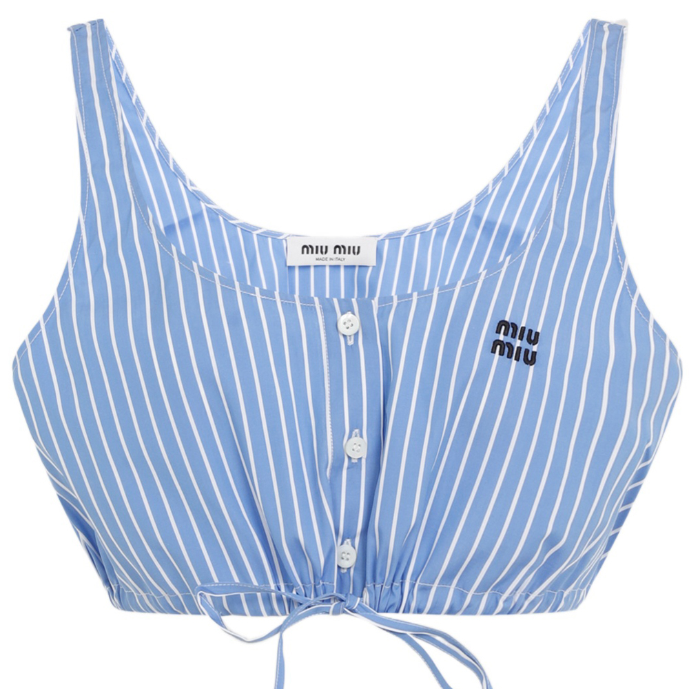 Order (W) MIU MIU Blaus Biru Muda Tanpa Lengan dengan Sulaman Logo. MT1956-15PI-F0013-S-OOO
