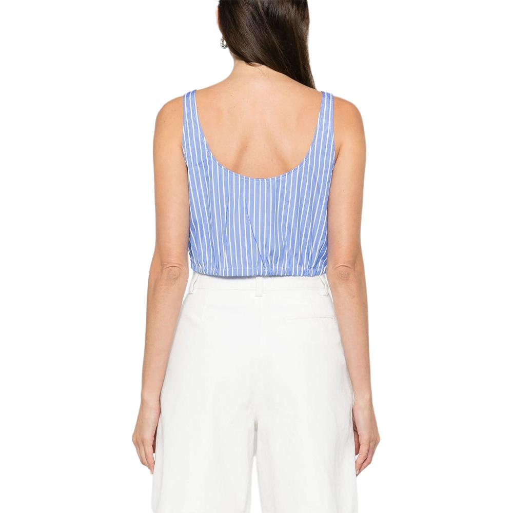 Purchase (W) MIU MIU Blaus Biru Muda Tanpa Lengan dengan Sulaman Logo. MT1956-15PI-F0013-S-OOO