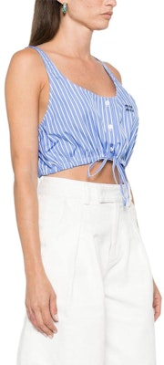 (W) MIU MIU Blaus Biru Muda Tanpa Lengan dengan Sulaman Logo. MT1956-15PI-F0013-S-OOO Details for (W) MIU MIU Blaus Biru Muda Tanpa Lengan dengan Sulaman Logo. MT1956-15PI-F0013-S-OOO