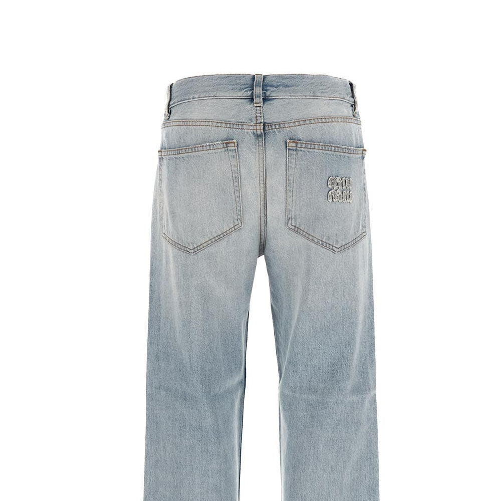 Purchase (W) MIU MIU 淺藍水洗牛仔褲配拉鍊口袋 GWP526-14QU-F0013-S-OOO