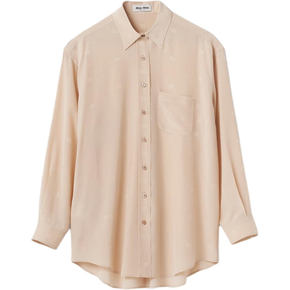(Women) MIU MIU  Light Brown Long Sleeve Shirt with Classic Collar. MK1838-14BK-F0627-S-OOO