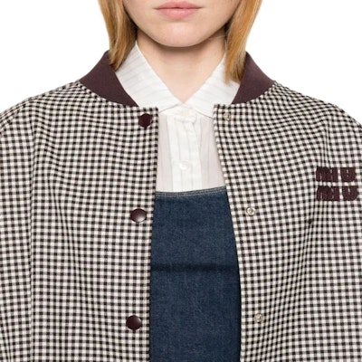 (Women) MIU MIU Logo Applique Long-Sleeve Jacket Bordeaux Red ML1089-15Q5-FOVA5-S-OOO Details for (Women) MIU MIU Logo Applique Long-Sleeve Jacket Bordeaux Red ML1089-15Q5-FOVA5-S-OOO