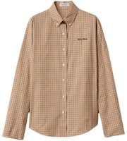(Women) MIU MIU Logo Embroidered Checkered Button-Up Shirt Rope Gray MK1842-142L-F0065-S-OOO (Women) MIU MIU Logo Embroidered Checkered Button-Up Shirt Rope Gray MK1842-142L-F0065-S-OOO