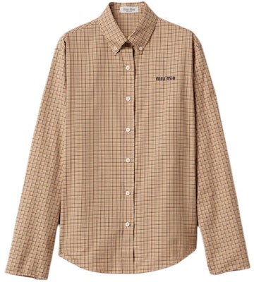 (W) MIU MIU Kemeja Kelabu Kotak Sulam Logo Butang-Up MK1842-142L-F0065-S-OOO Order (W) MIU MIU Kemeja Kelabu Kotak Sulam Logo Butang-Up MK1842-142L-F0065-S-OOO