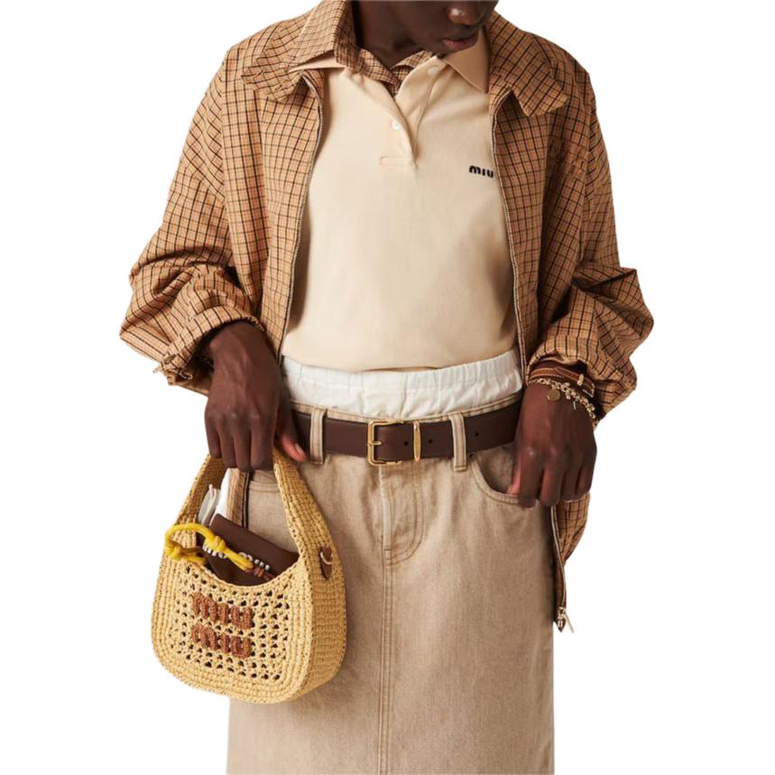 Lookbook (W) MIU MIU Kemeja Kelabu Kotak Sulam Logo Butang-Up MK1842-142L-F0065-S-OOO