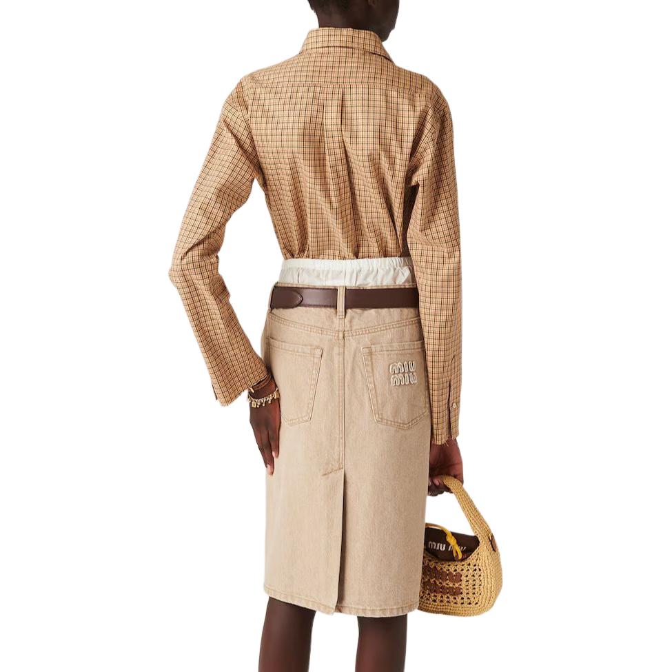 Shop (W) MIU MIU Kemeja Kelabu Kotak Sulam Logo Butang-Up MK1842-142L-F0065-S-OOO