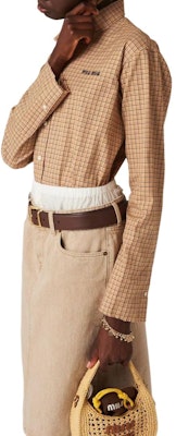 (W) MIU MIU Kemeja Kelabu Kotak Sulam Logo Butang-Up MK1842-142L-F0065-S-OOO Purchase (W) MIU MIU Kemeja Kelabu Kotak Sulam Logo Butang-Up MK1842-142L-F0065-S-OOO