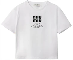 Order (W) MIU MIU 刺繡Logo雲朵短袖寬鬆短版上衣 MJN483-14ER-F0009-S-WM1