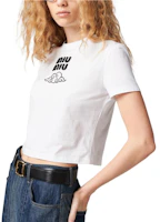 Purchase (W) MIU MIU 刺繡Logo雲朵短袖寬鬆短版上衣 MJN483-14ER-F0009-S-WM1