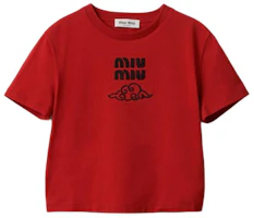Details for (W) MIU MIU 刺繡Logo雲朵短袖寬鬆短版上衣 MJN483-14ER-F0009-S-WM1