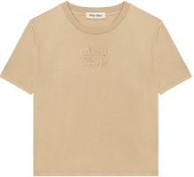(Women) MIU MIU Logo Embroidered Crew Neck Short Sleeve T-Shirt Khaki MJN467S23-1137L-F0627 (Women) MIU MIU Logo Embroidered Crew Neck Short Sleeve T-Shirt Khaki MJN467S23-1137L-F0627
