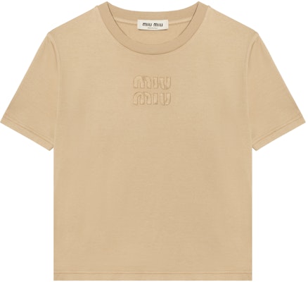 (W) Camiseta MIU MIU Logo Bordado Cuello Redondo Manga Corta Caqui MJN467S23-1137L-F0627 Buy (W) Camiseta MIU MIU Logo Bordado Cuello Redondo Manga Corta Caqui MJN467S23-1137L-F0627