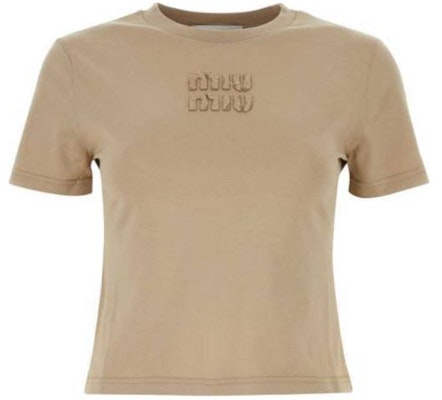 (W) Camiseta MIU MIU Logo Bordado Cuello Redondo Manga Corta Caqui MJN467S23-1137L-F0627 Order (W) Camiseta MIU MIU Logo Bordado Cuello Redondo Manga Corta Caqui MJN467S23-1137L-F0627